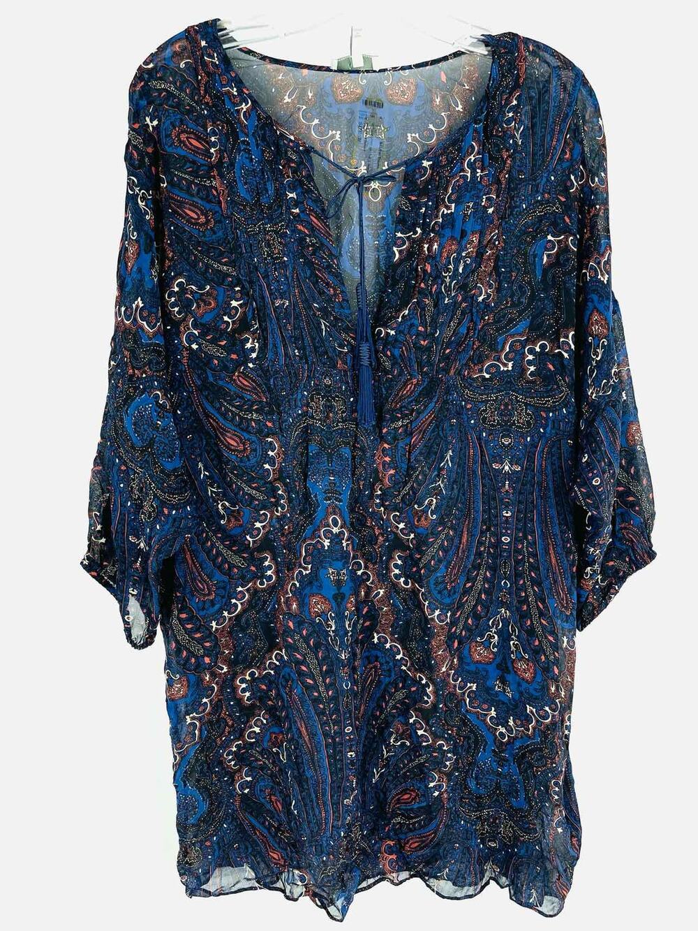 Joie Size M Bl/Rd/Bk Print Silk Designer Tunic